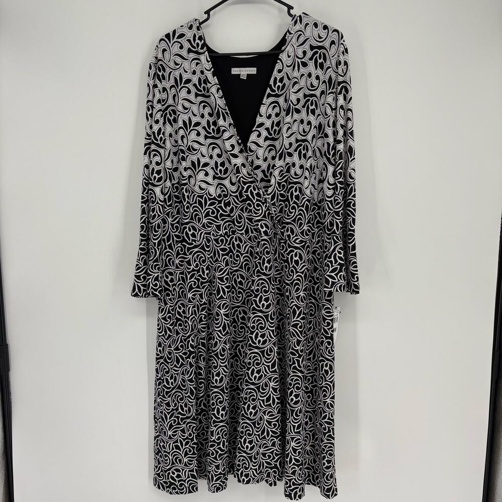 NWT Sandra Darren Black & White Geometric Print Boho Dress Sz 20W Missing Belt